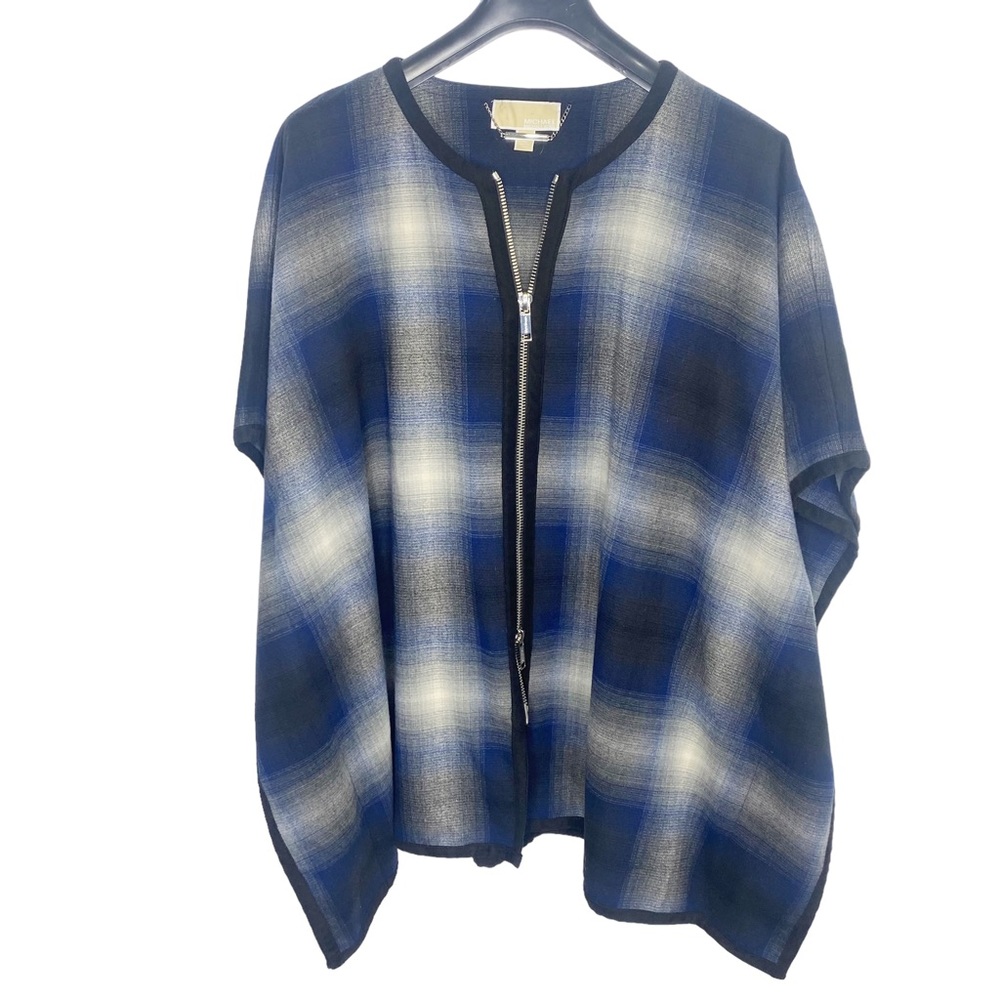 Michael Kors Cape Womens XL Multicolor Plaid Flannel Full Double Zip Poncho
